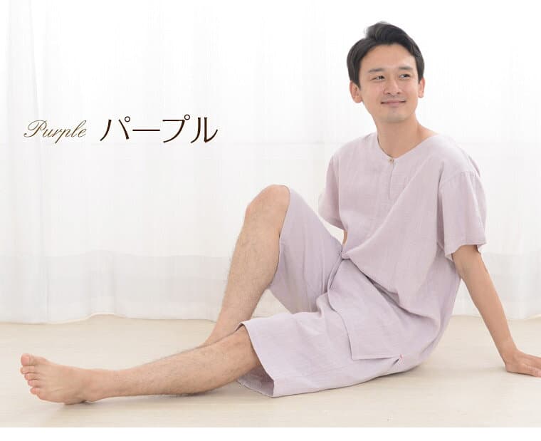 【閉店感謝祭】パジャマ メンズ 綿100％ ダブルガーゼ 日本製 半袖 半ズボン かぶり 無地 夏用 ルームウェア 上下セット 入院 ギフト 敏感肌にやさしい 大きいサイズ S M L LL 3L 4L 5L thumbnail 3