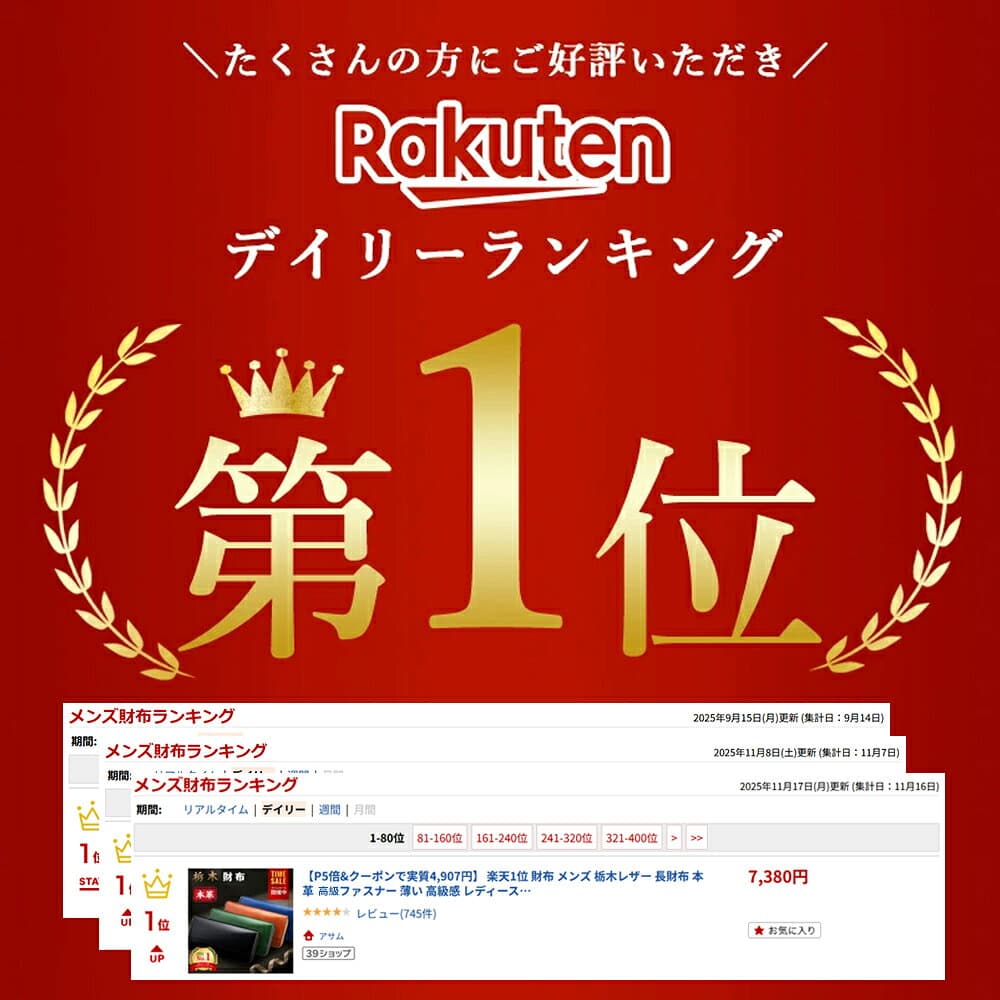 【マラソン限定！★クーポンで5,019円】 楽天1位 財布 メンズ 栃木レザー 長財布 本革 ラウンドファスナー 薄い 高級感 レディース財布 ブランド ウォレット 牛革 小銭入れ レザー サイフ ハンドメイド シンプル 無地 大容量 男性 紳士用 男女兼用 ギフト 送料無料 thumbnail 2