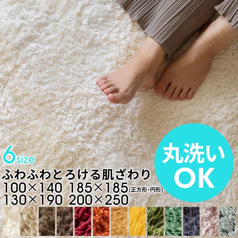 洗えるラグマット 200×250cm 3畳 マイクロファイバー シャギー 滑り止め 厚手 ふかふか 床暖房 ホットカーペット対応 丸洗い 100×140 130×190 185×185 円形 オールシーズン 北欧 シリーズ累計5万枚 [B100-200x250]