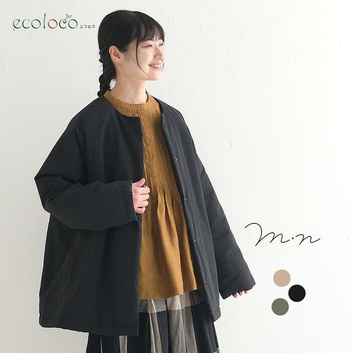 軽量 中綿 ショートコート アウター レディース Aライン m.n／ カジュアル ナチュラル シンプル あったか ゆったり おしゃれ 大人可愛い 羽織り 上着 無地 エコロコ sel,／ 秋冬 大きいサイズ 26AW1023R,