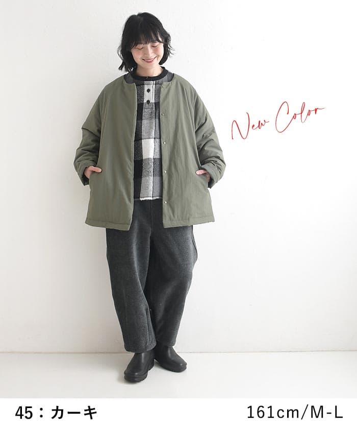 軽量 中綿 ショートコート アウター レディース Aライン m.n／ カジュアル ナチュラル シンプル あったか ゆったり おしゃれ 大人可愛い 羽織り 上着 無地 エコロコ sel,／ 秋冬 大きいサイズ 26AW1023R, thumbnail 3