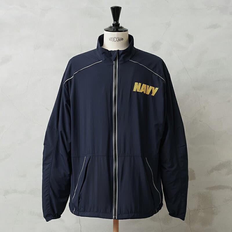実物 新品 デッドストック 米軍 米海軍 US NAVY Physical Fitness ランニング ジャケット【クーポン対象外】【I】｜トップス ナイロン スポーツ トレーニング ジム ワークアウト ロゴプリント アメカジ ストリート ブラック 軍放出品 春夏 秋冬
