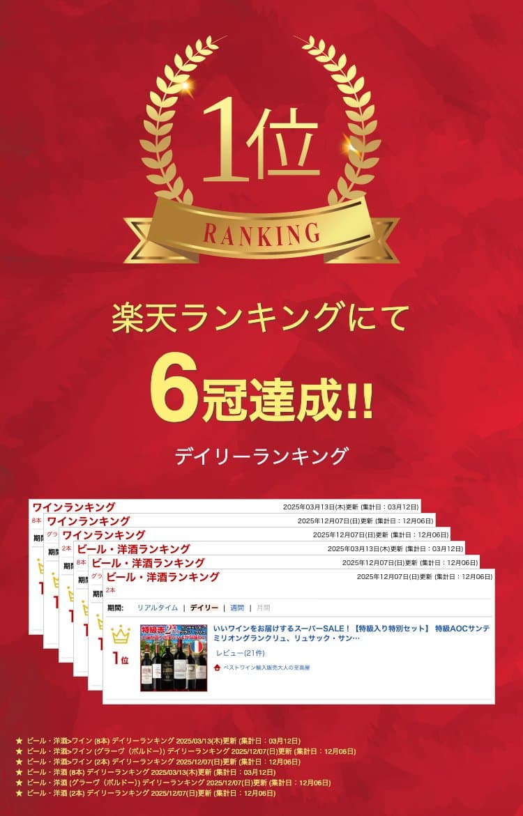 特級サンテミリオン・グランクリュ【送料無料】ボルドー東西2大銘醸地！特級名門ひしめくサンテミリオン＆格上メドック競演！豪華シャトー元詰め 厳選プレミアム 重厚フルボディ 赤ワイン6本セット：P72 thumbnail 2
