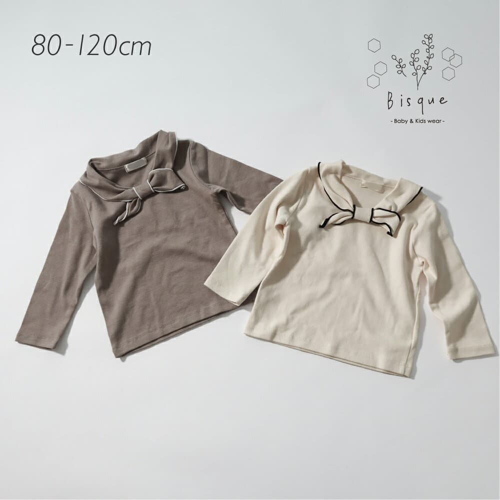 ヘーゼルtops Bisque びすく 韓国子供服 ビスク キッズ服 ベビー服 長袖 秋 冬 ベビー キッズ 赤ちゃん 子供 男の子 女の子 ユニセックス タイ付き アクセント トップス 無地 2カラー ナチュラルカラー レイヤード シンプル ナチュラル おしゃれ かわいい ギフト プレゼント