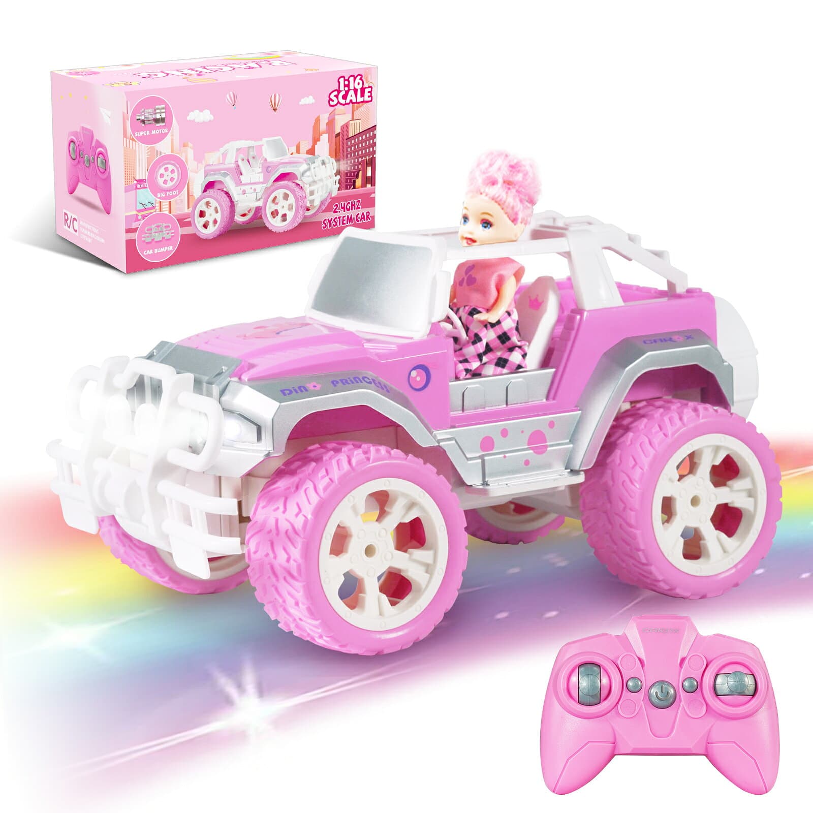 【期間限定20%OFFクーポン配布】Carox ラジコン ラジコンカー 女の子プレゼント 1/16スケール 可愛い人形付き 充電式バッテリー 操作時間約80分 自動運転機能搭載 ヘッドライト付き ラジコン 車 女の子 女の子小学生おもちゃ 誕生日プレゼント ピンク OX11 thumbnail 2