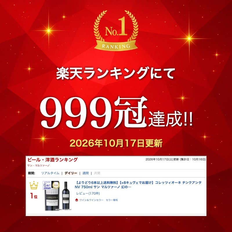 【よりどり6本以上送料無料】【+8キュヴェでお届け】コレッツィオーネ チンクアンタ NV 750ml サン マルツァーノ 幻の赤ワイン イタリア プーリア 浜運A お祝い ギフト ワイン thumbnail 2
