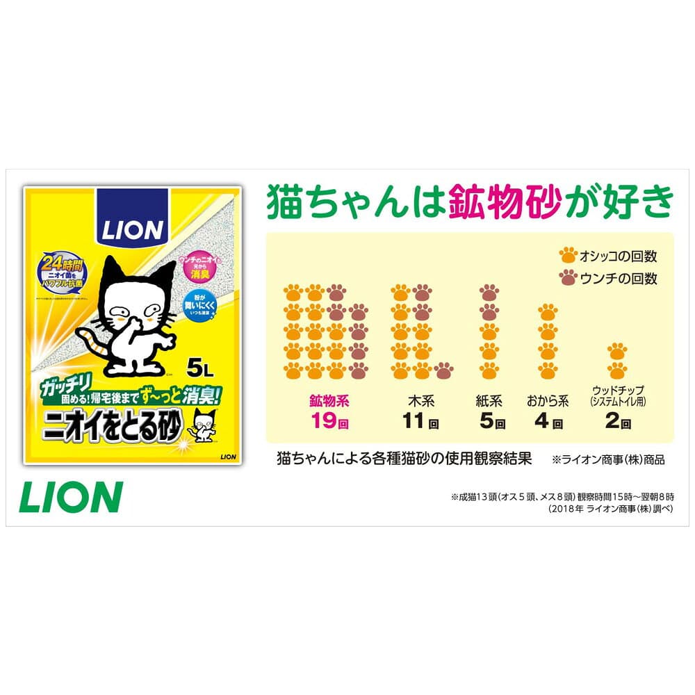 【10／25限定】当選確率2分の1！1等最大100％　ライオン　ニオイをとる砂　5L×4袋　猫砂　ベントナイト　固まる　お一人様1点限り thumbnail 2