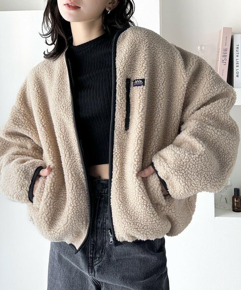 《javaジャバ コラボ》 ボア ブルゾン レディース もこもこ リバーシブル 2way アウター 防寒 暖かい メンズ ユニセックス コート MA-1 親子コーデ 大きいサイズ 秋 冬 クラシカルエルフ cl4000