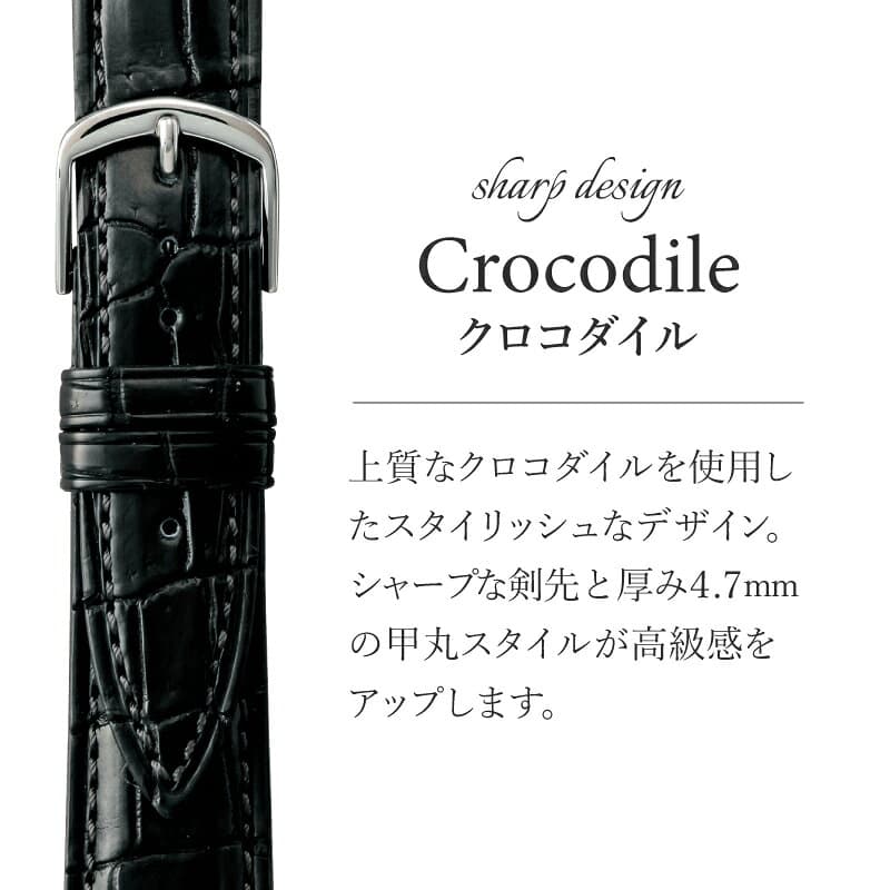 16mm 17mm 18mm 19mm 20mm 22mm 24mm クロコダイル クロコ 時計 ベルト 革 時計ベルト 腕時計ベルト 時計バンド バンド 革ベルト ベルト交換 交換バンド ツヤなし マット メンズ 男性 本革 レザー 高級 バンビ ワイド BAMBI BWE019_030 thumbnail 2
