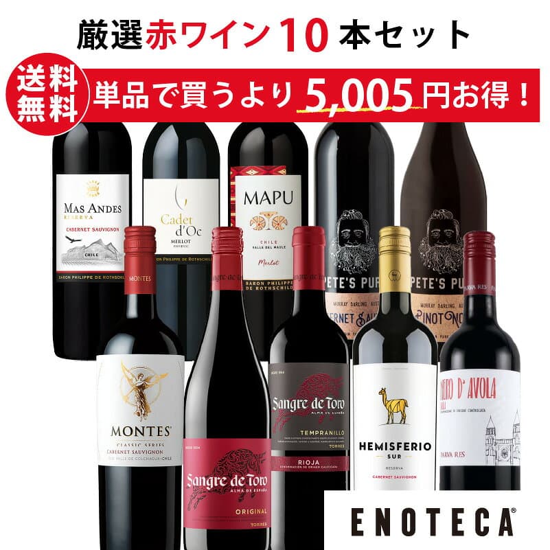 エノテカ ワイン専門店のイチオシ！エノテカ厳選赤ワイン10本セット PA10-1 [750ml x 10] ワイン ワインセット 飲み比べ 送料無料【AM9時迄最短当日出荷】