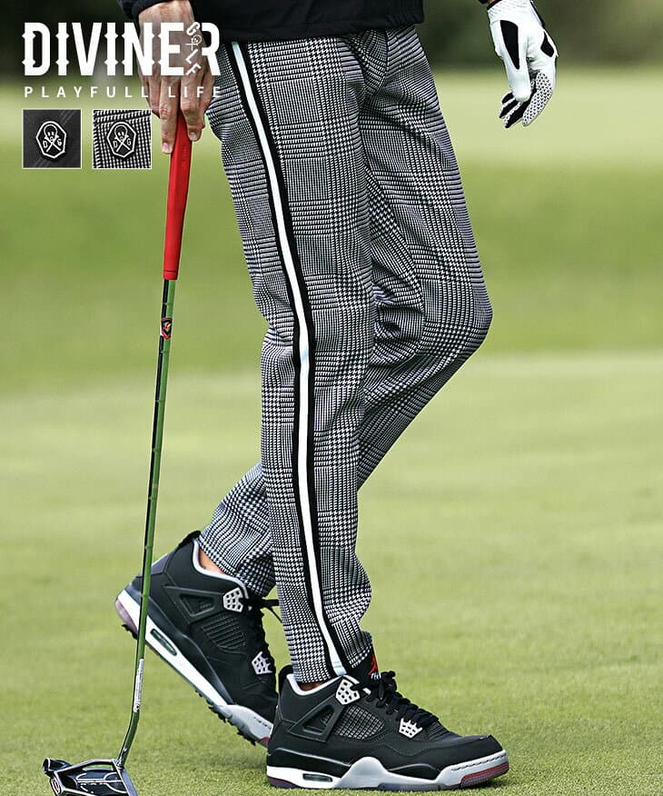 【DIVINER GOLF】 ゴルフウェア メンズ ゴルフパンツ ストレッチ ゴルフ ストレッチパンツ テーパードパンツ ラインパンツ グレンチェック チェック 千鳥 チドリ 大きいサイズ LL XL XXL ブランド セットアップ 対応 秋 joker ジョーカー ディバイナー