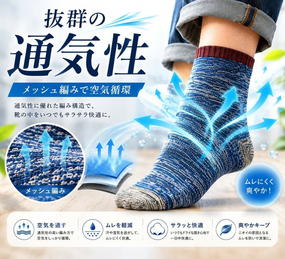 メンズソックス 10足セット 薄手 夏用 蒸れにくい 吸汗速乾 抗菌防臭 ミドル丈 スニーカーソックス スポーツソックス 紳士靴下 通勤 通学 中学生 高校生 伸縮性 カジュアル SOCKONE ソックワン thumbnail 3