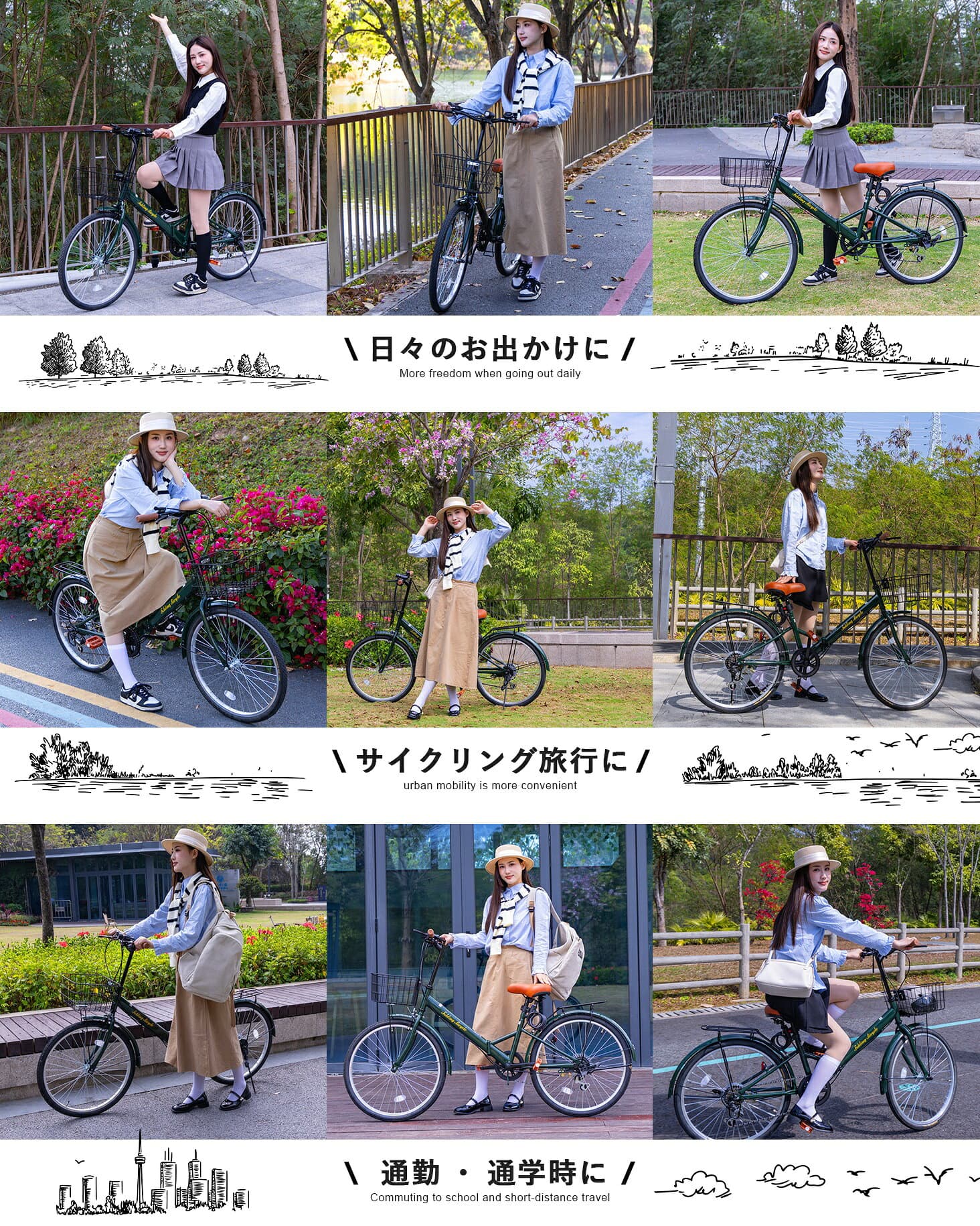【2026最新商品登場!】折りたたみ自転車 20/24インチ 自転車 シマノ 7段変速 自転車 メーカー保証 フロントライト カゴ ワイヤーロック 空気入れ付き 折り畳み自転車 お洒落 12色 おしゃれ 収納 軽量 男女兼用 thumbnail 3