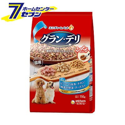 グラン・デリ ふっくら仕立て 全成長段階用 ビーフ・白身魚・チキン・緑黄色野菜・チーズ・角切りビーフ粒入り 750g ユニ・チャーム [ドッグフード 犬 えさ ペットフード 犬]