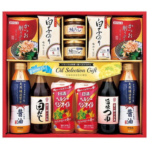 【6,780円→3,389円】 【50%OFF SALE】 お歳暮 早割 クーポン 冬ギフト 醤油 出汁 調味料 常温 日清オイル＆調味料バラエティギフト 型番:SON-60AW 御歳暮 歳暮 2026 送料無料 冬 贈答用 詰め合わせ お取り寄せ お歳暮ギフト 人気 高級 上司 友人 親戚 家族 両親 同僚 内祝い thumbnail 2