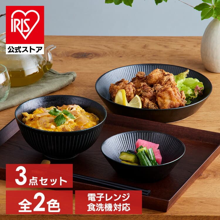 食器 3点セット 皿 お皿 MNW-3S アイリスオーヤマ 美濃焼 磁器 小鉢 茶碗 丼ぶり プレート ボウル 洋食 和食 新生活 電子レンジ対応 食洗機対応