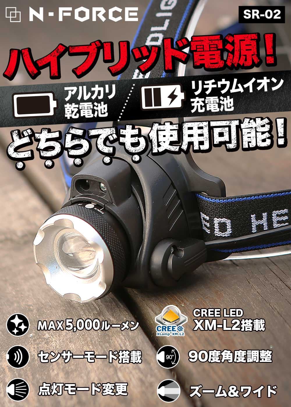 アウトドア用ヘッドライト 最新全部入り ヘッドライト SR-02 LED LEDヘッドランプ 充電 防水 ヘッド ライト 釣り アウトドア用 登山 防災 ライト 作業灯 CREE 災害対策 懐中電灯 5000ルーメン 乾電池式 thumbnail 3