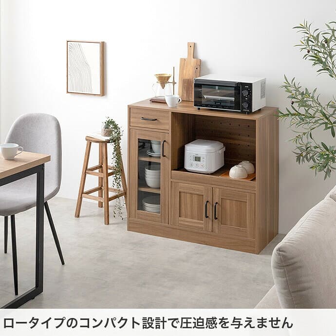【MAX50％OFF！★10/24 20:00~20:59限定★】食器棚 レンジ台 キッチンキャビネット キッチン収納 90cm幅 80cm幅 電子レンジ対応 ミニ食器棚 収納 引き出し 扉付き スライドレール 韓国 インテリア ロータイプ キッチンラック レンジボード 収納 キッチンワゴン thumbnail 3