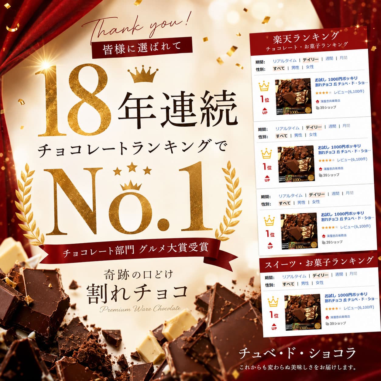 割れチョコ お試し 選べる25種 チョコレート　東京　自由が丘 チュべ・ド・ショコラ クーベルチュール　楽天スイーツランキング1位受賞！ thumbnail 2