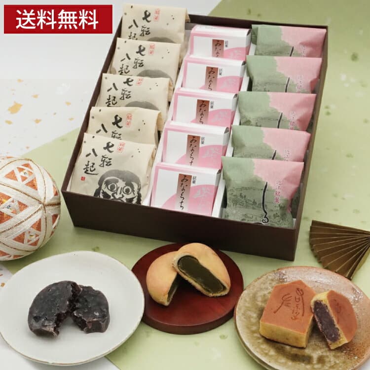 和菓子 七転八起5個みなくち5個しるべ5個 お供え 法事 年忌 志 お歳暮 お年賀 ご挨拶 お菓子 定番 詰め合わせ 人気 ギフト 《送料無料》 即日発送 帰省土産 お取り寄せ 誕生日 プレゼント スイーツ つぶ餡 お祝い 内祝い お礼 お返し お見舞い 滋賀 お土産 老舗 高級 大彌