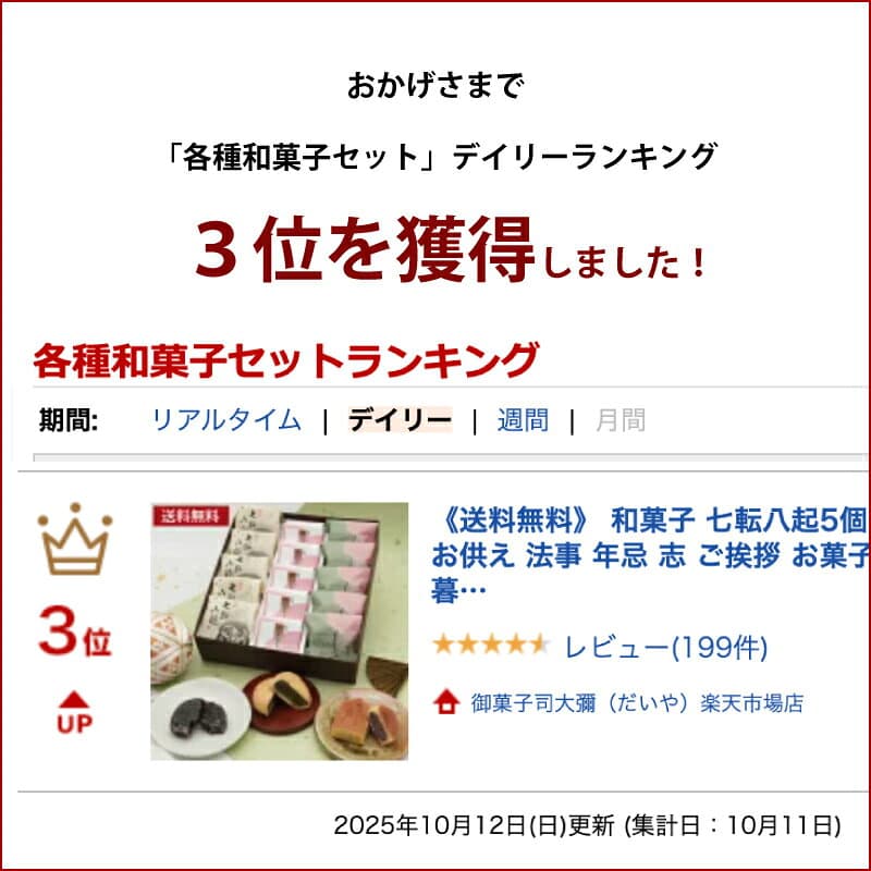 和菓子 七転八起5個みなくち5個しるべ5個 お供え 法事 年忌 志 お歳暮 お年賀 ご挨拶 お菓子 定番 詰め合わせ 人気 ギフト 《送料無料》 即日発送 帰省土産 お取り寄せ 誕生日 プレゼント スイーツ つぶ餡 お祝い 内祝い お礼 お返し お見舞い 滋賀 お土産 老舗 高級 大彌 thumbnail 2