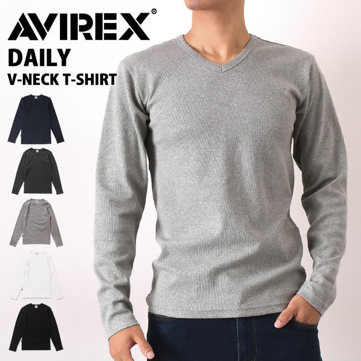 ＼本日店内EVENT／ POINT 送料無料 AVIREX アビレックス Tシャツ Vネック 長袖 ロングスリーブ アヴィレックス デイリー 6153480 617394 メンズ トップス ロンT ブランド 厚手 無地 春 秋 冬 ギフト おすすめ クーポン対象外 メール便