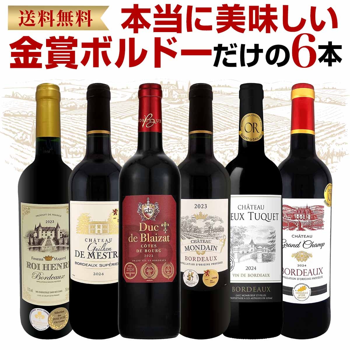 赤ワイン セット ミディアムボディ ワインセット 赤 ワイン ギフト 箱 京橋ワイン 京橋わいん フランス 6本 金賞 ボルドー 上質 飲み比べ ボルドー 送料無料 第303弾 全て 金賞受賞 ボルドー赤ワイン6本セット 飲み比べセット テイスティング スタッフ厳選 贈り物 — 1/3