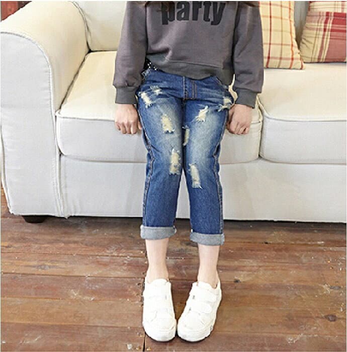 【セール期間中2280円→1980円】男の子 女の子 デニムパンツ ダメージデニム 長ズボン デニム ダメージジーンズ ロングパンツ gパン ジーパン カジュアル かっこいい おしゃれ 春 秋 冬【5（100)-15（150）】韓国子供服 子供服 韓国 子ども服 キッズ服 thumbnail 3