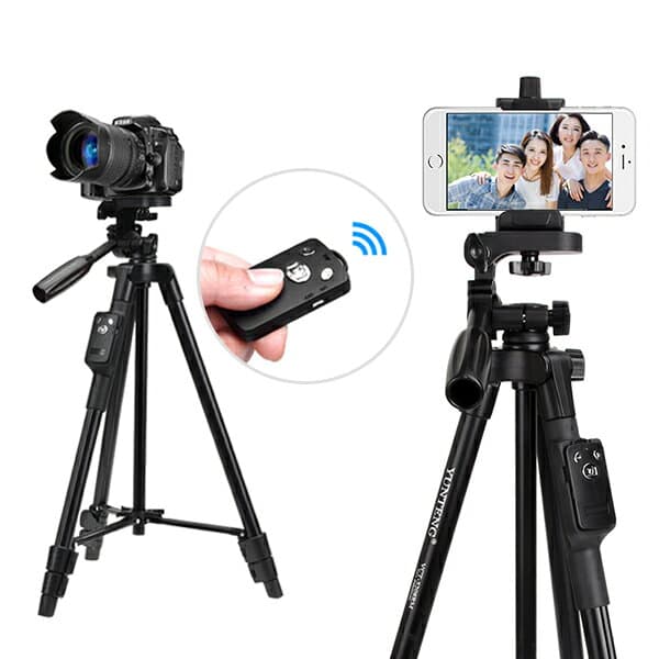 スマホ三脚 ビデオカメラ 三脚 一眼レフカメラ 軽量 ミニ 4段階伸縮 360度回転 3WAY雲台 スマホ 自分撮り 自撮り 三脚スタンド アルミ製 リモコン付 Bluetooth 収納袋付き 伸縮式 折り畳み iPhoneとAndroidスマホ ズーム機能一部対応