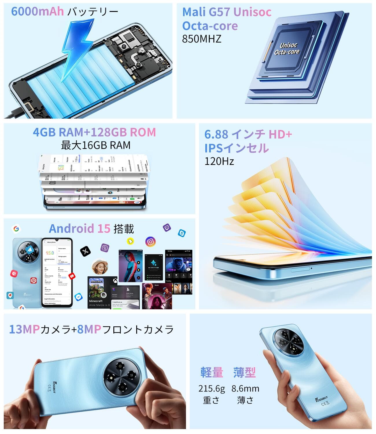 【クーポン利用で20,900円！】FOSSiBOT スマホ S5 S5 Pro SIMフリー スマホ GeminiAI スマホ 本体 32GB+256GB/1TB拡張可能 Android 15 スマホ オクタコアプロセッサ 6.88インチHD+ 大画面 アンドロイド 6000mAhバッテリー 50MP 4GデュアルSIM 指紋認証 thumbnail 2