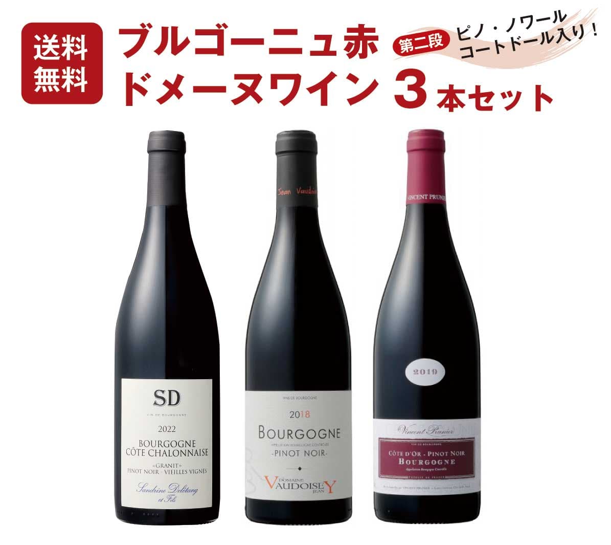 【1本4,767円】ブルゴーニュおすすめ赤 ドメーヌワイン3本セット（750mlx3） コート・ドール 入り ワイン フランス ブルゴーニュ ドメーヌ セット 飲み比べ ピノ・ノワール 送料無料
