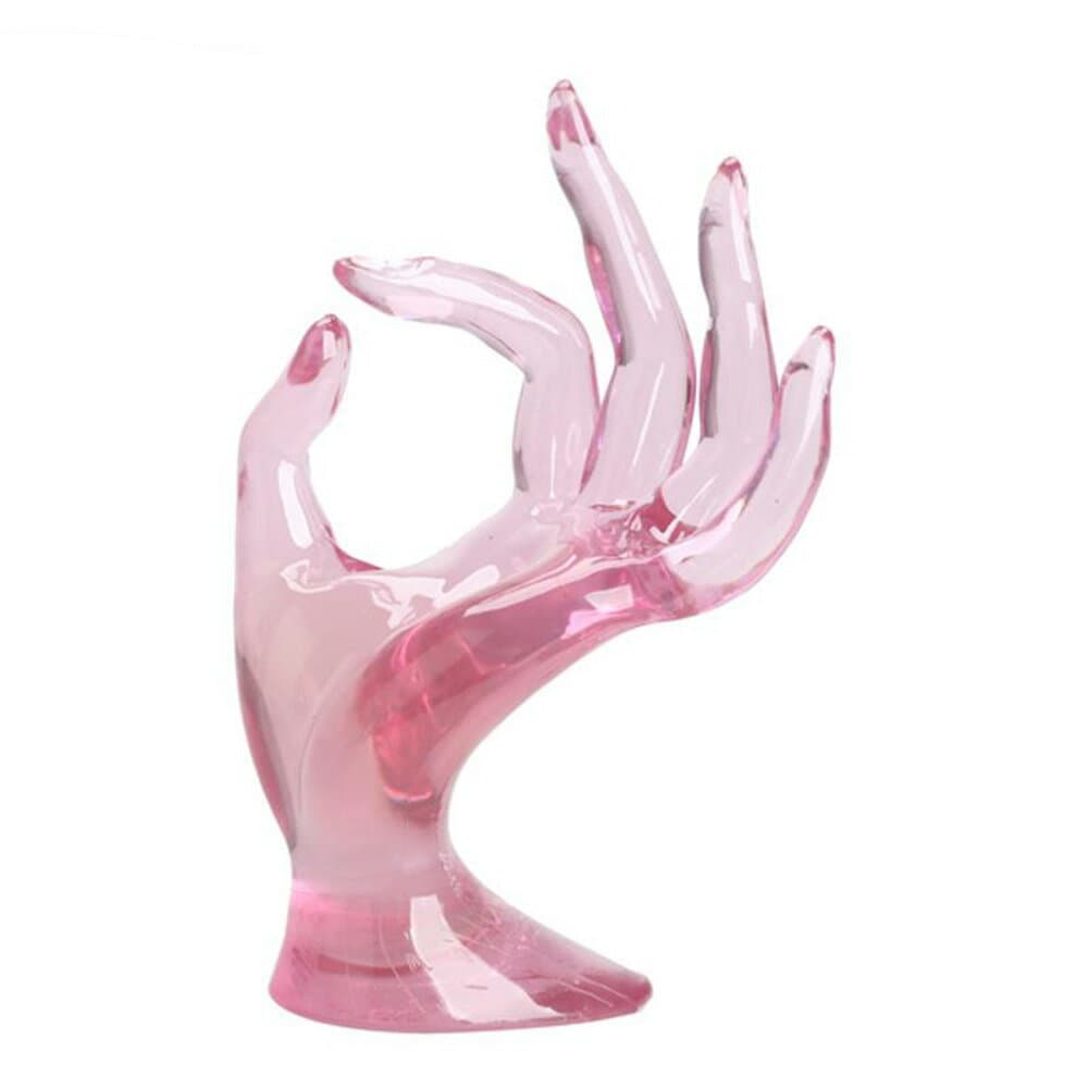 ハンドディスプレイ（クリアピンク） 透明 手の形 おもしろ アクセサリースタンド ジュエリー ブレスレット バングル 指輪 リング 飾る 店舗用 お店 撮影用 マネキン 黒色 手形 リングスタンド 収納 写真 面白い マネキン 手 マネキン フィギア ハンドトルソー ショップ 什器