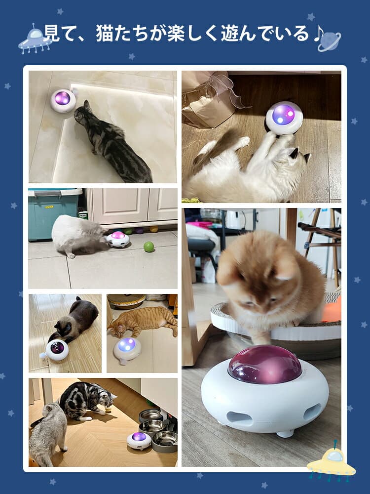☆1,000円CP先着配布中！ 【多頭対応・自動移動じゃらし】 猫 おもちゃ 電動 猫じゃらし 自動走行 ひとり遊び 猫オモチャ 充電式 LED お留守ニャン 猫用 動く 犬 ペット用 USB 運動 ペット用ボール 自動 留守番 運動不足 ストレス発散 不安分離症 送料無料 thumbnail 2