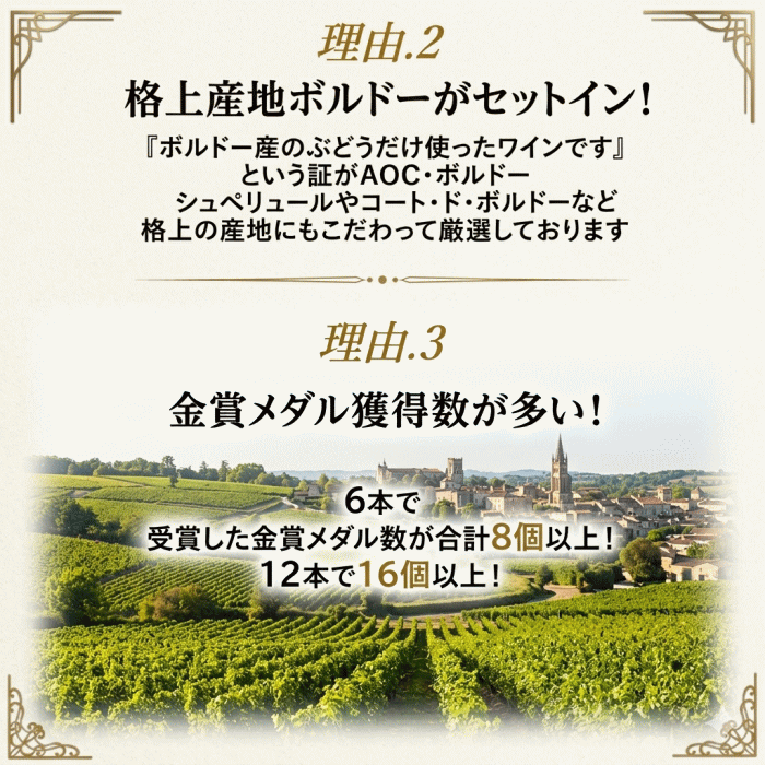 ワインセット 赤ワイン 12本セット 飲み比べ 金賞受賞 ボルドー プレミアム 【送料無料】格上産地 サンテミリオン コート・ド・ブール 入り フルボディ【b12v42】福袋 ギフト プレゼント 家飲み ボルドーワインセット 飲み比べ フルボディ ミディアムフルボディ 詰め合わせ thumbnail 3