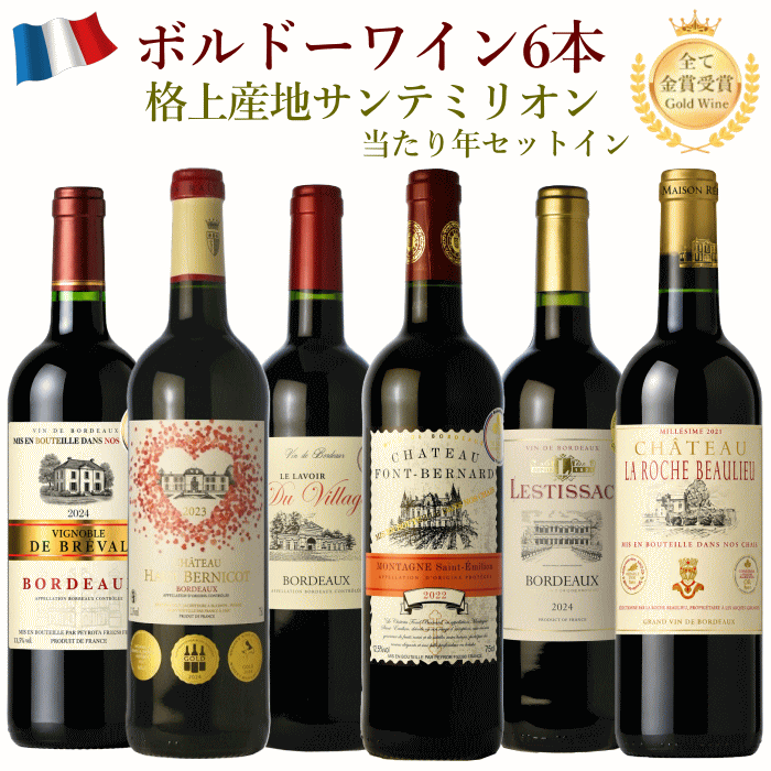 プレミアム 金賞受賞 ボルドーワインセット　750ml 6本セット ワイン セット 送料無料 金賞 pb26v05 福袋 ワインセット 飲み比べ 父の日　ボルドー金賞ワインセット　ボルドーワインセット