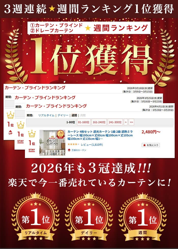 ＼新柄登場／楽天1位★3週連続 カーテン 4枚セット 遮光カーテン 1級 2級 遮熱ミラーレース 幅100cm×丈80cm 幅100cm×丈105cm 幅100cm×丈135cm 幅100cm×丈178cm 幅100cm×丈185cm 幅100cm×丈200cm 幅150cm×丈178cm・丈200cm 遮光 遮熱 1人暮らし 厚地 レース thumbnail 2