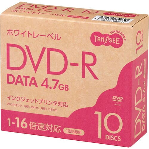 TANOSEE　データ用DVD−R　4．7GB　1−16倍速　ホワイトプリンタブル　スリムケース　1パック（10枚）