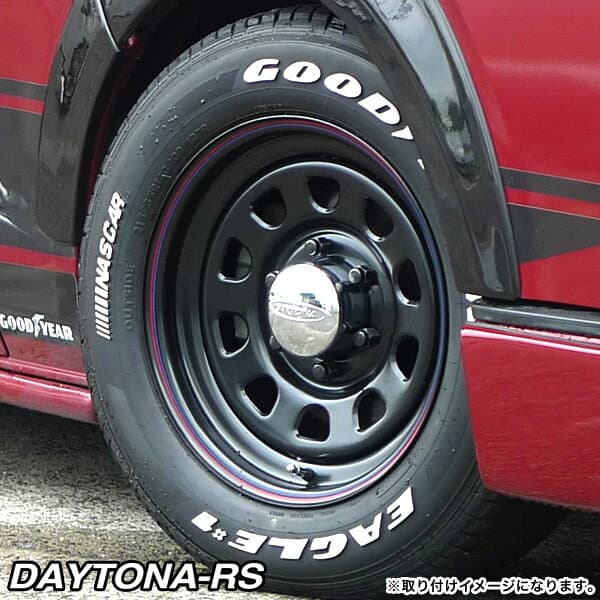 【4本セット】ハイエース 200系 タイヤホイールセット Daytona-RS 15インチ×6.5J +40 ブラック×Good Year EAGLE #1 NASCAR PLUS 195/80R15 ホワイトレター 車検対応 グッドイヤー ナスカー プラス Roadster ロードスター デイトナ thumbnail 3