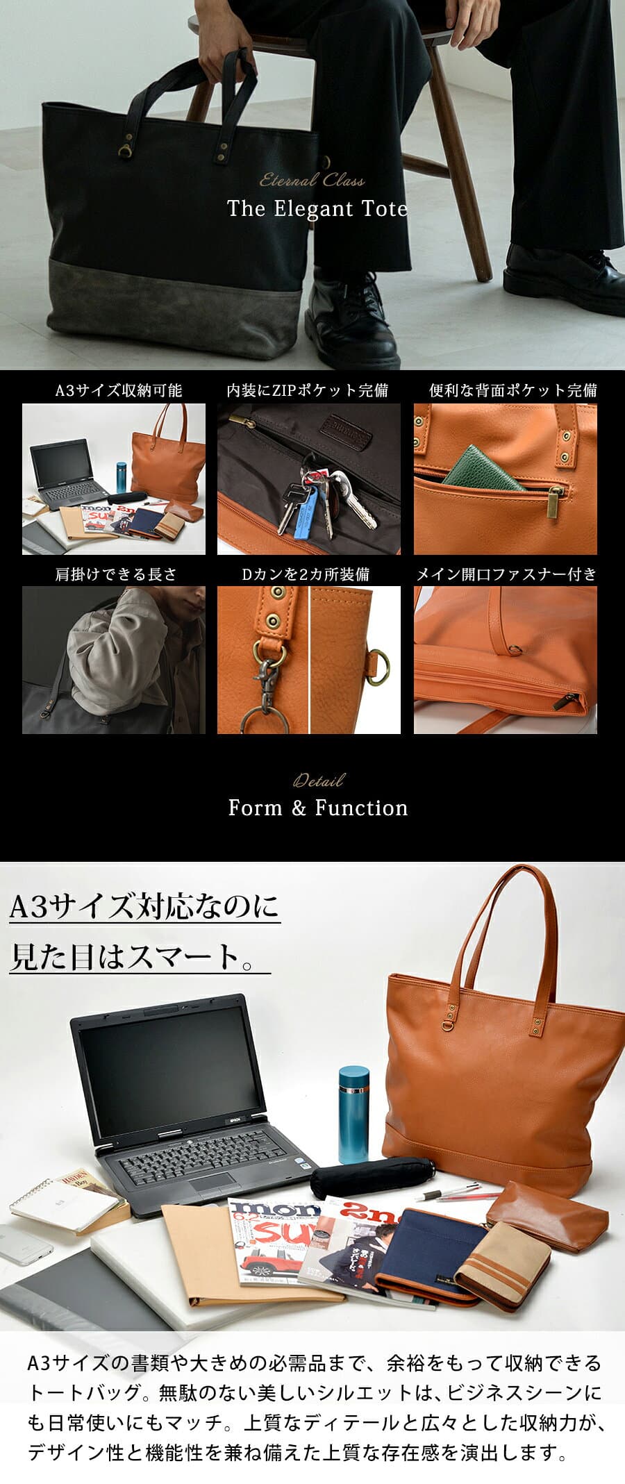 クーポンで3,984円 《最大35％OFF》トートバッグ メンズ ファスナー付き 大きめ A4 カジュアル ビジネス 通勤 通勤バッグ 通学 大容量 シンプル 無地 トート バッグ 軽量 ブランド 横型 鞄 肩掛け メンズバック 軽い トートバック オシャレ チャック 横 ノートpc 縦長 thumbnail 2