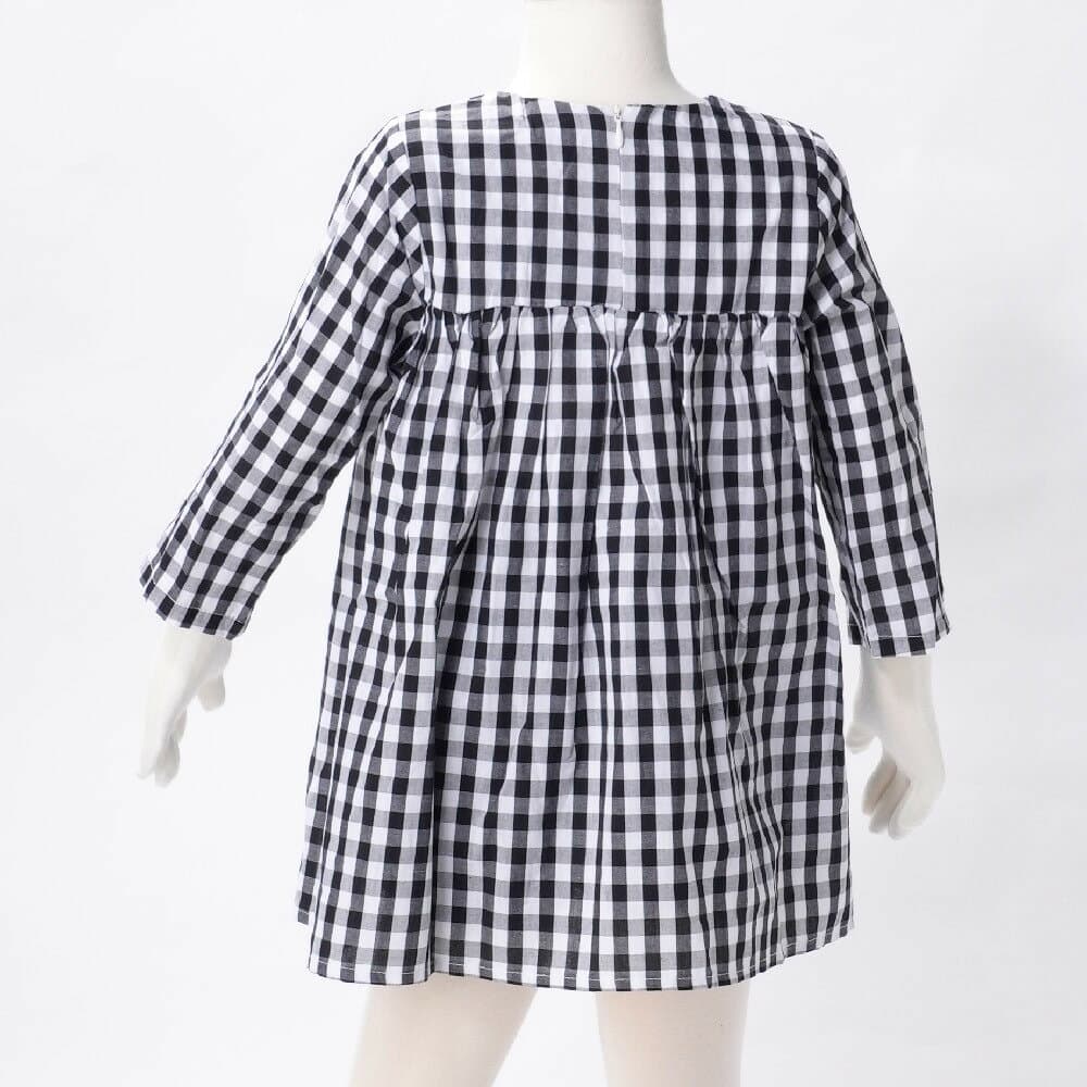 送料無料 子ども用 子ども服 キッズ服 ベビー服 ワンピース 長袖 短め ショート丈 ミニ丈 ラウンドネック フリル フレア風 ギンガムチェック 黒 ブラック レッド 赤 可愛い 女の子 ガーリー 春 夏 秋 カントリーチック 森ガール ナチュラル オシャレ お出掛け お散歩 80 85 9 thumbnail 2