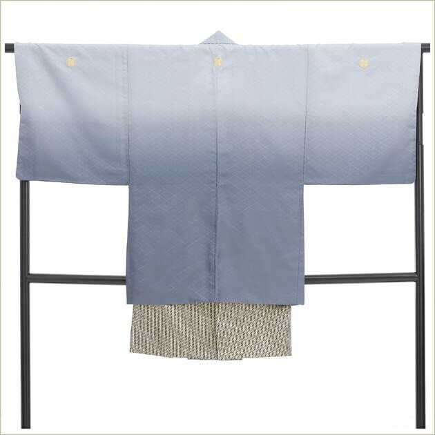 卒業式 袴レンタル 男 mo288 紋付袴フルセット メンズ着物 男性着物レンタル 羽織袴 kimono 結婚式 イベント 和服 かっこいい 人気 高級袴 スタイルグレーぼかし黒金高級モダン袴【レンタル】 thumbnail 2
