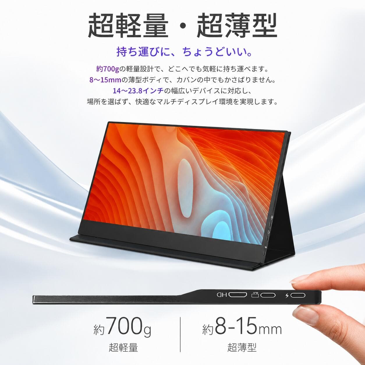 【ポイント10倍】【2026新品！軽量薄型】モバイルモニター 14インチ 15.6インチ 16インチ フルHD 60Hz 120Hz タッチパネル選択 無線接続選択 非光沢 IPSパネル 1080P 100%sRGB Type-C HDMI ディスプレイ 持ち運び ポータブルモニター サブディスプレイ デュアルモニター thumbnail 3
