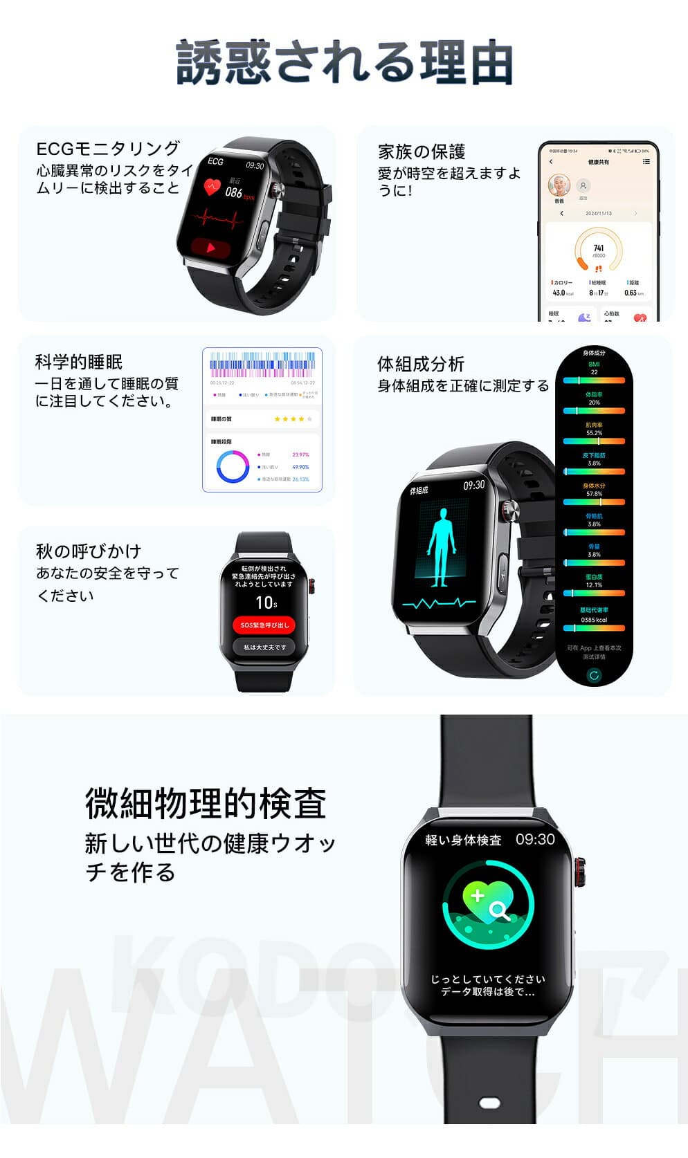 スマートウォッチ 血圧 測定 血糖値 心電図 尿酸値 測定 スマートウォッチ 日本製 センサー 睡眠検測 音楽制御 2.1インチ 血中酸素 IP67レベル 日本語対応 プレゼント 24時間体温測定 音楽プレーヤー 高精度心拍数 呼吸率 iPhone/Android対応 thumbnail 3