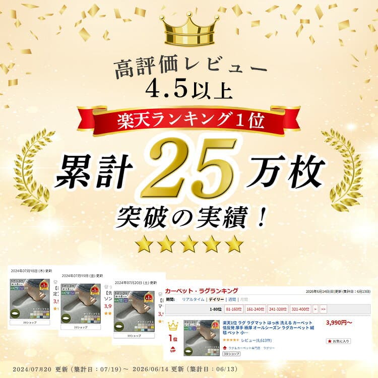 【先着半額クーポン★24日20時~】 楽天1位 ラグ ラグマット はっ水 洗える カーペット 低反発 厚手 極厚 オールシーズン ラグカーペット 絨毯 ペット 小さめ 大きめ 北欧 オシャレ リビング 冬用 冬ラグ ふかふか ホリデープラス1畳 2畳 thumbnail 3