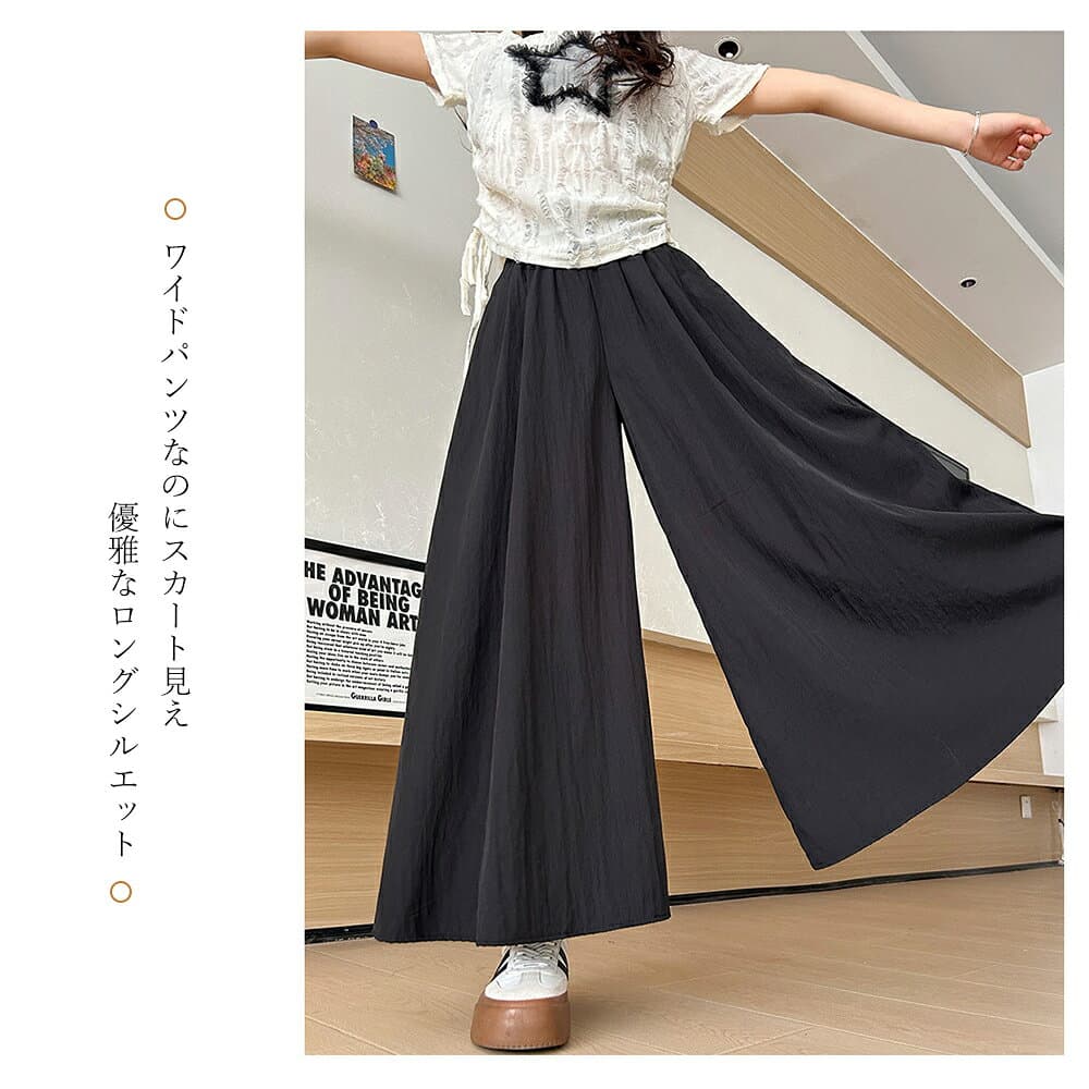 ワイドパンツ レディース スカーチョ パンツ ボトムス スカート ズボン ロング丈 低身長 高身長 ウエストゴム 着痩せ サイドポケット きれいめ ゆったり 涼しい 夏 春 thumbnail 3