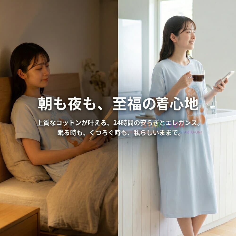 【ポケット付き】パジャマ ワンピース レディース 夏 部屋着 レディース ルームウェア レディース 夏 ルームウェア ワンピース パジャマ レディース ロンク ルームウエア綿 半袖 夏 綿 95% ストレッチ 可愛い 熊 ゆったり スリット入り ギフトプレゼント thumbnail 2