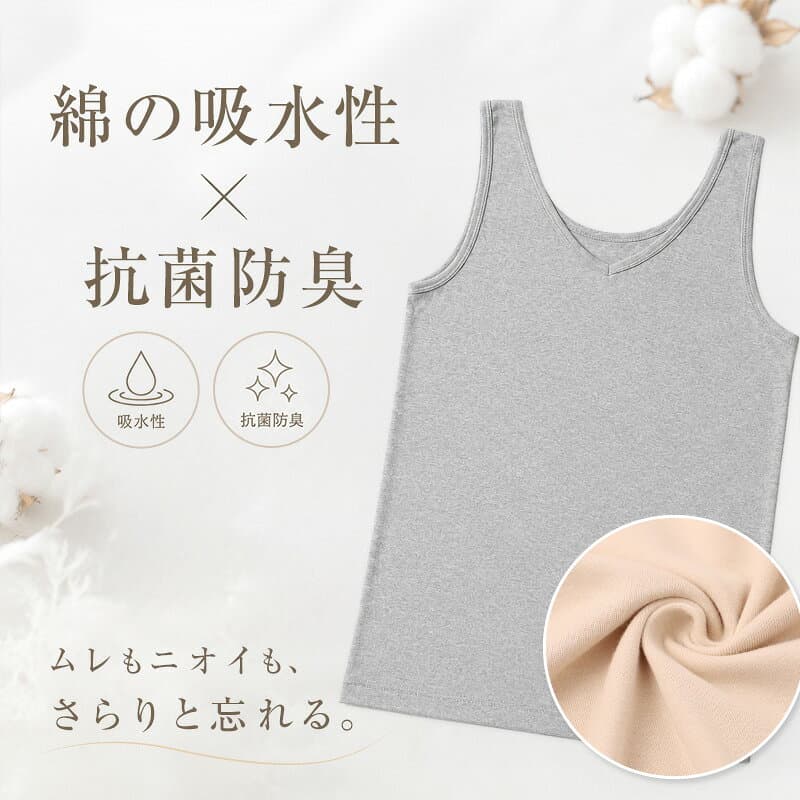 【10/25限定！エントリー＆抽選で最大100％Pバック】タンクトップ 綿100% レディース インナー S〜LL 肌着 綿 下着 シャツ コットン 無地 白 グレー 黒 ベージュ シンプル 薄手 女性 婦人 タンク thumbnail 3