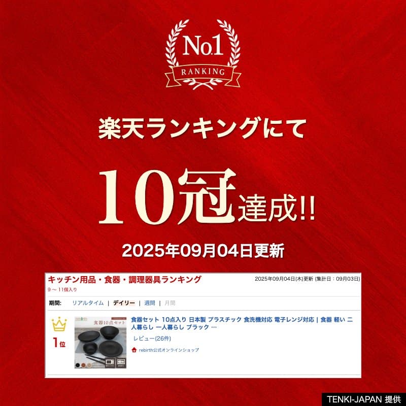 【楽天1位】 食器セット 10点入り 日本製 プラスチック 食洗機対応 電子レンジ対応 | 食器 軽い 二人暮らし 一人暮らし ブラック ブラウン ベージュ rebirth (リバース) ナチュラルシリーズ ペア食器 ボウル レンジok サラダボウル 皿 thumbnail 2