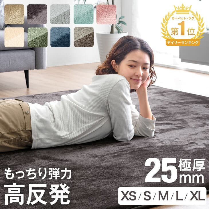 【20時~5％引クーポン】 楽天1位 高反発 ラグ 厚手 【防音＆クッション性UP】 極厚 25mm フランネル 防音 滑り止め 0.8畳 1畳 1.5畳 2畳 3畳 4畳 マイクロファイバー ラグマット カーペット 100×140 90×180 130×185 185×185 200×250 ホットカーペット対応