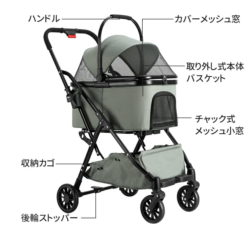 【10月24日20時~ P5倍+最大2000円クーポン】ペットカート 犬 カート 分離式 多頭 小型犬 中型犬 猫 折りたたみ 自立 軽量 4輪 コンパクト ペットバギー 飛び出し防止 バギー ドッグカート ペットキャリー ペット用品 360度前輪 後輪ストッパー付き 耐荷重20KG 一年保証 thumbnail 3